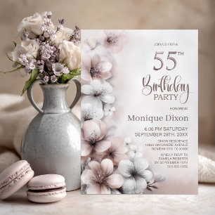 Invitación Fiesta de cumpleaños número 55 con flores rosadas