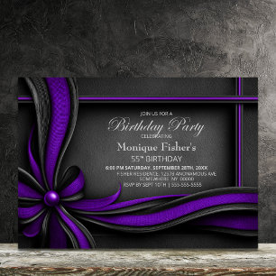 Invitación Fiesta de cumpleaños número 55 con lazo morado y n