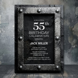 Invitación Fiesta de cumpleaños número 55 con marco de plata 