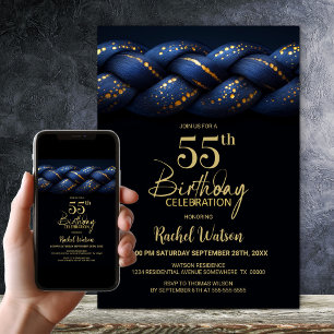 Invitación Fiesta de cumpleaños número 55 de Blue Gold Braid