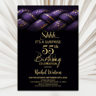 Invitación Fiesta de cumpleaños número 55 de Purple Gold Brai