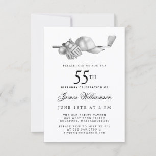 Invitación Fiesta de cumpleaños número 55 elegante negro blan