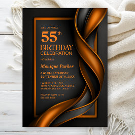 Invitación Fiesta de cumpleaños número 55 moderna en negro y 