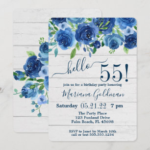 Invitación Fiesta de cumpleaños número 55 rústica con flores 