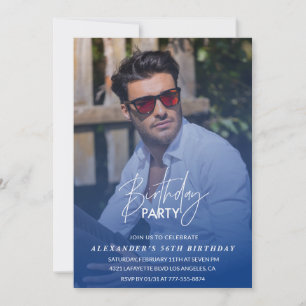 Invitación Fiesta de cumpleaños número 56 de hombres azul mar