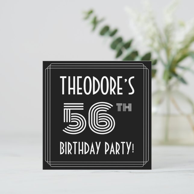 Invitación Fiesta de Cumpleaños número 56: Estilo Art Deco co (Anverso de pie)