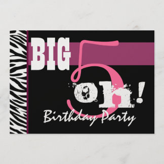 Invitación Fiesta de cumpleaños número 5 - Big 5 Oh Cebra ros