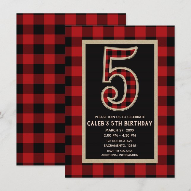 Invitación Fiesta de Cumpleaños número 5 de Cuadro de Búfalo  (Anverso / Reverso)