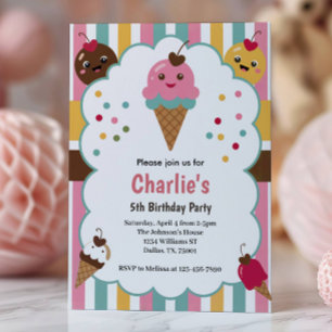 Invitación Fiesta de Cumpleaños número 5 de Cute Girls Ice Cr