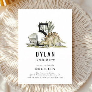 Invitación Fiesta de cumpleaños número 5 de Dinosaurio Acuare
