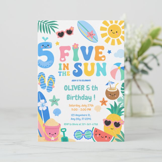 Invitación Fiesta de cumpleaños número 5 de Five in the Sun (Anverso de pie)
