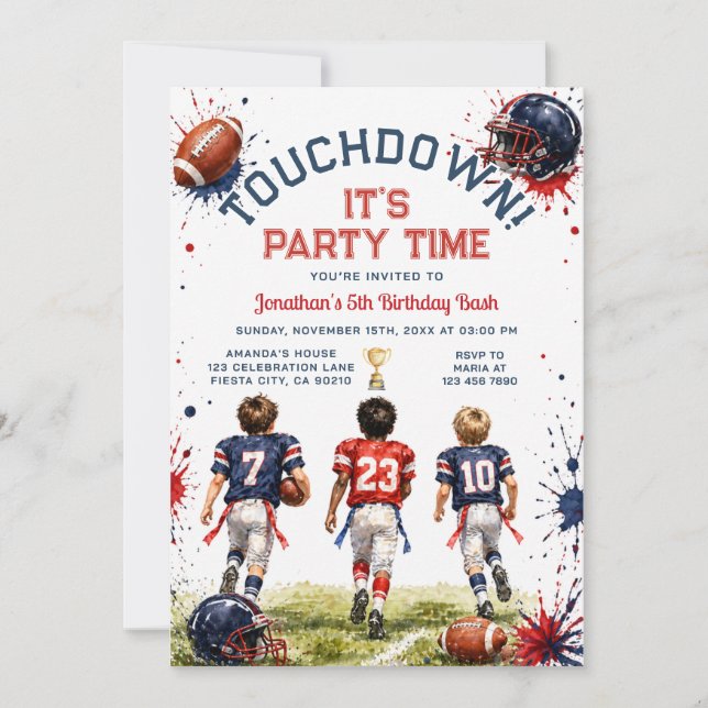 Invitación Fiesta de cumpleaños número 5 de Fútbol Americano  (Anverso)