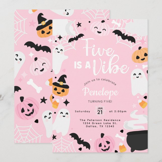 Invitación Fiesta de cumpleaños número 5 de Halloween Fantasm (Anverso / Reverso)