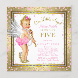 Invitación Fiesta de cumpleaños número 5 de Little Angel Girl