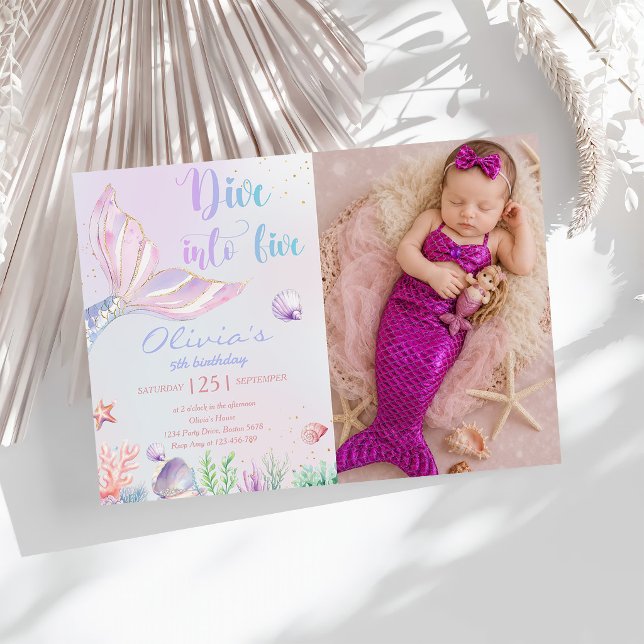 Invitación Fiesta de cumpleaños número 5 de Mermaid Dive Into (Subido por el creador)