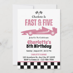 Invitación Fiesta de cumpleaños número 5 de niña de coche de 