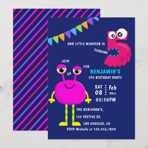 Invitación Fiesta de cumpleaños número 5 de Pink Little Monst