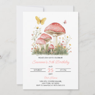 Invitación Fiesta de Cumpleaños número 5 de Whimsical Mushroo