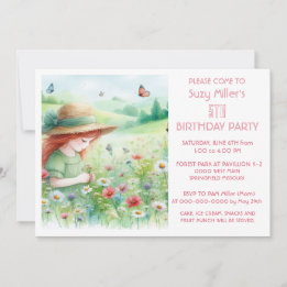 Invitación Fiesta de cumpleaños número 5 de Wildflowers Girl