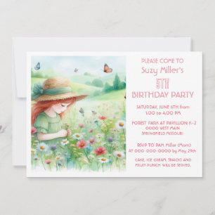 Invitación Fiesta de cumpleaños número 5 de Wildflowers Girl
