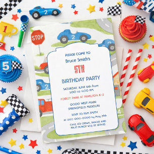 Invitación Fiesta de Cumpleaños Número 5 Niño Carro de Carrer