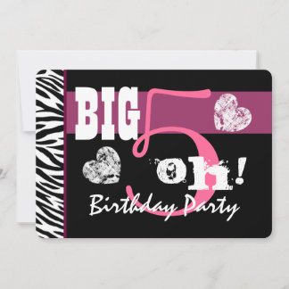 Invitación Fiesta de cumpleaños número 5 Oh cebra rosa A01
