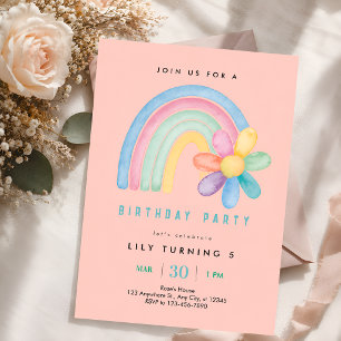Invitación Fiesta de cumpleaños número 5 Pastel Arcoíris