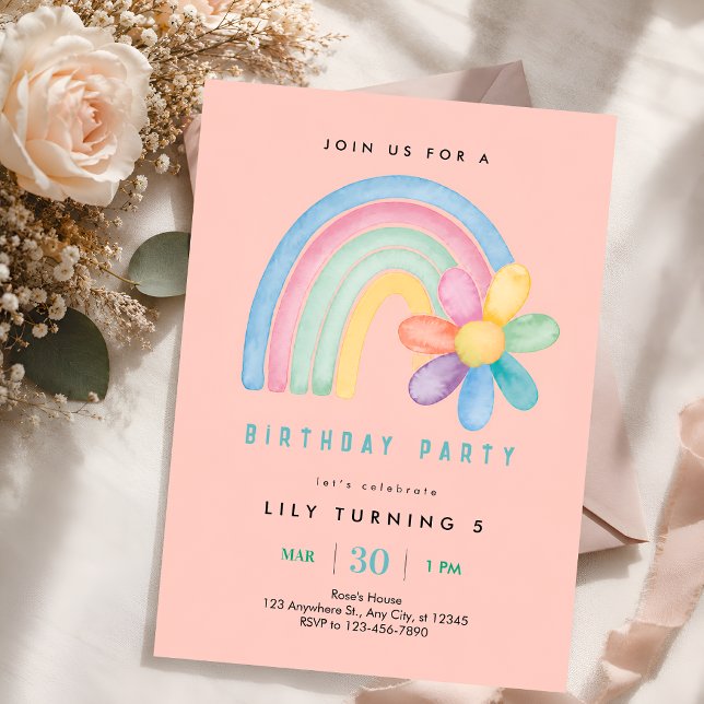 Invitación Fiesta de cumpleaños número 5 Pastel Arcoíris (Subido por el creador)