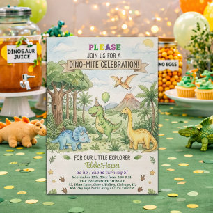Invitación Fiesta de cumpleaños número 5 Volcán Dinosaurios A