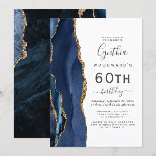 Invitación Fiesta de Cumpleaños número 60 Ágata Dorada Azul M