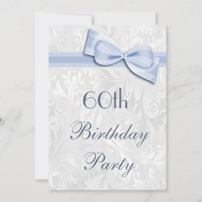 Invitación Fiesta de cumpleaños número 60 con damasco y lazo  (Anverso)
