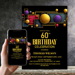 Invitación Fiesta de cumpleaños número 60 con diseños geométr