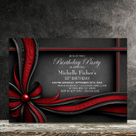 Invitación Fiesta de cumpleaños número 60 con lazo rojo y neg