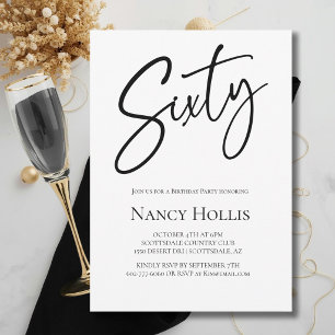 Invitación Fiesta de cumpleaños número 60 con letra moderna e