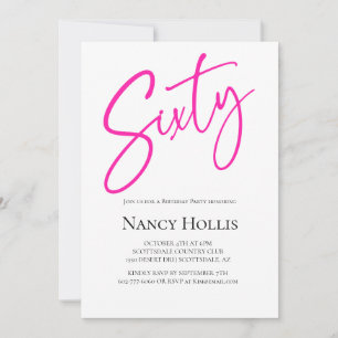 Invitación Fiesta de cumpleaños número 60 con letra moderna e