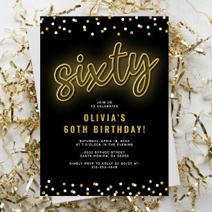 Invitación Fiesta de cumpleaños número 60 con luces de neón d