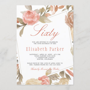 Invitación Fiesta de cumpleaños número 60 con tema Dusty Rose