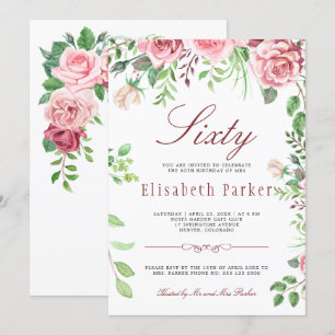 Invitación Fiesta de cumpleaños número 60 con toque floral ro