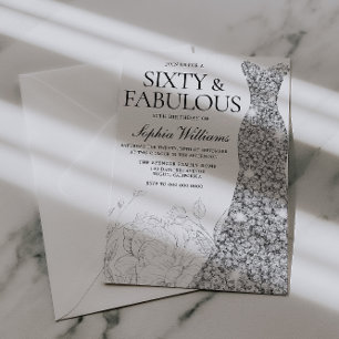 Invitación Fiesta de cumpleaños número 60 con vestido platead