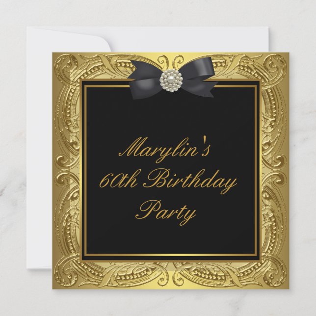 Invitación Fiesta de cumpleaños número 60 de Black Gold Woman (Anverso)