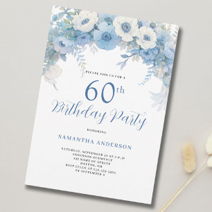 Invitación Fiesta de cumpleaños número 60 de Blue Floral