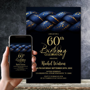 Invitación Fiesta de cumpleaños número 60 de Blue Gold Braid