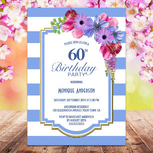 Invitación Fiesta de cumpleaños número 60 de Blue Striped Pur