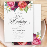 Invitación Fiesta de cumpleaños número 60 de Boho Rustic Wate<br><div class="desc">La invitación a la fiesta de cumpleaños número 60, de estilo boho, maravillosamente femenina y rústica, tiene una suntuosa paleta de colores ricos en terracota, melocotón profundo, rojo burdeos, morado, verde azulado y amarillo. Los bonitos elementos botánicos acuáticos tienen un toque ecológico inspirado en la naturaleza y hacen que la...</div>