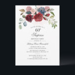 Invitación Fiesta de cumpleaños número 60 de Burgundy Floral<br><div class="desc">Floral Greenery 60th Birthday Burgundy Party Invitation usted puede fácilmente personalizar con los detalles de su fiesta haciendo clic en el botón "Personalizar". Presenta flores modernas y un ramo de vegetación exuberante y tipografía moderna de escritura. Perfecto para una invitación sorpresa de fiesta para cualquier celebración histórica</div>