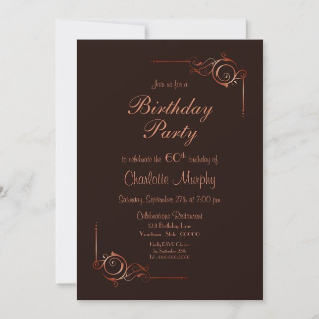 Invitación Fiesta de cumpleaños número 60 de Chocolate Brown (Anverso)
