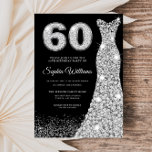 Invitación Fiesta de cumpleaños número 60 de Diamond Sparkle<br><div class="desc">Diamond Silver Sparkle Vestido negro 60th Birthday Party Invitación Variaciones a la invitación y artículos coincidentes en nuestra tienda</div>