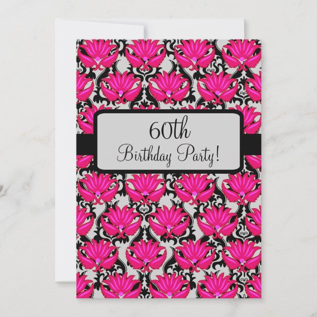 Invitación Fiesta de cumpleaños número 60 de Fuchsia Pink Bla (Anverso)