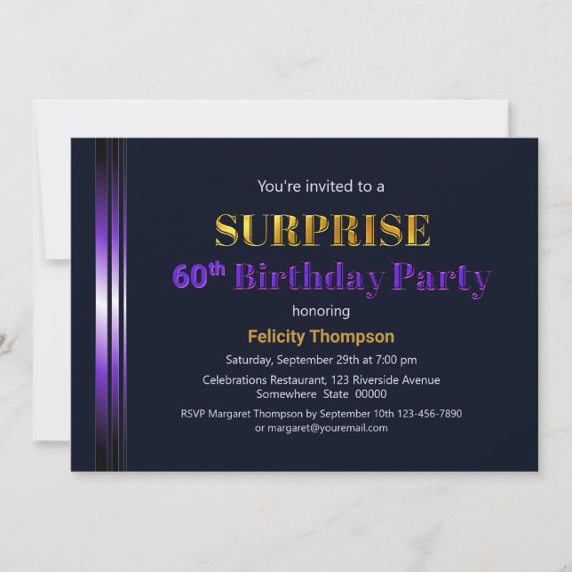 Invitación Fiesta de cumpleaños número 60 de Gold and Purple  (Anverso)