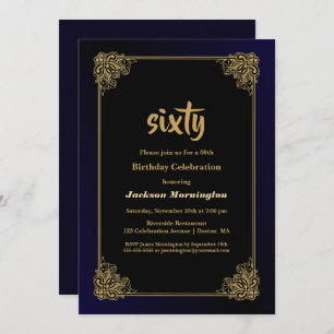 Invitación Fiesta de cumpleaños número 60 de Gold Border Blac